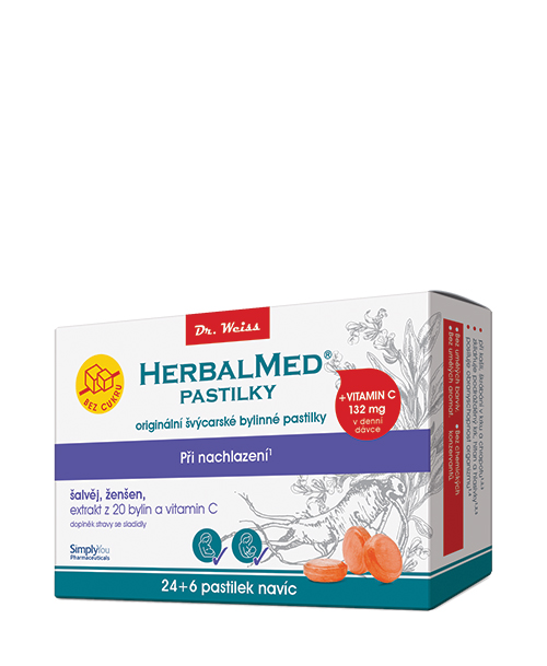 HerbalMed pastilky BEZ CUKRU Šalvěj + ženšen + vit. C